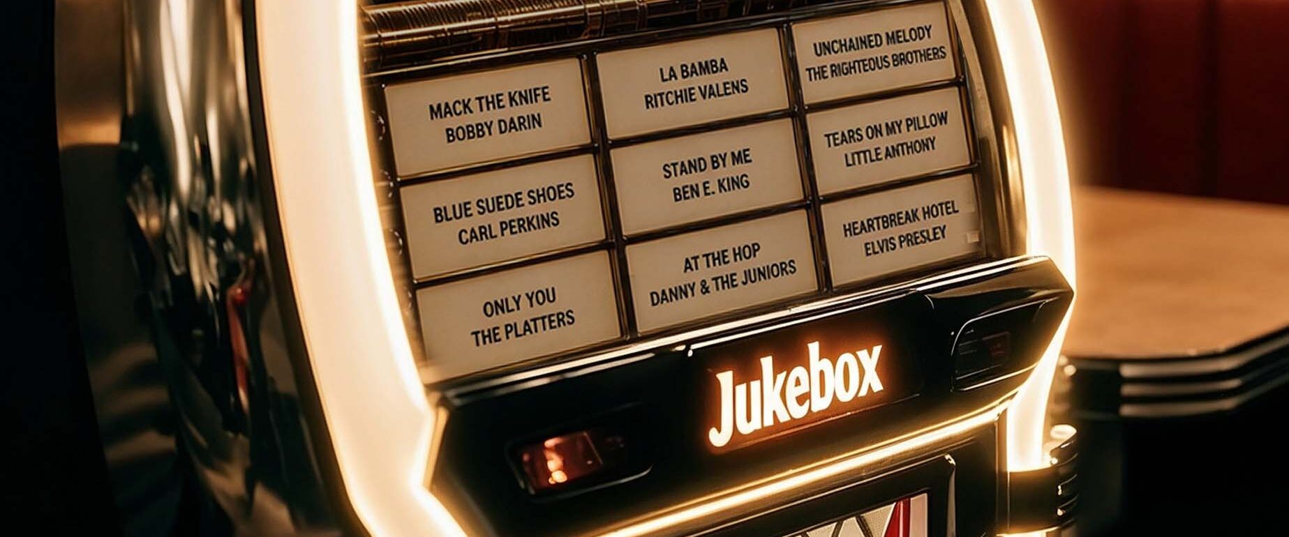 Audio archive page for singer Angelo Ruggiero featuring a jukebox with classic songs from the 1950s and 1960s.