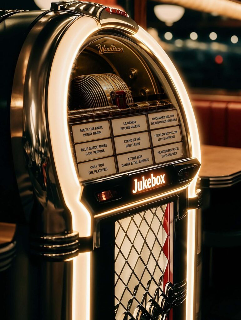 Audio archive page for singer Angelo Ruggiero featuring a jukebox with classic songs from the 1950s and 1960s.