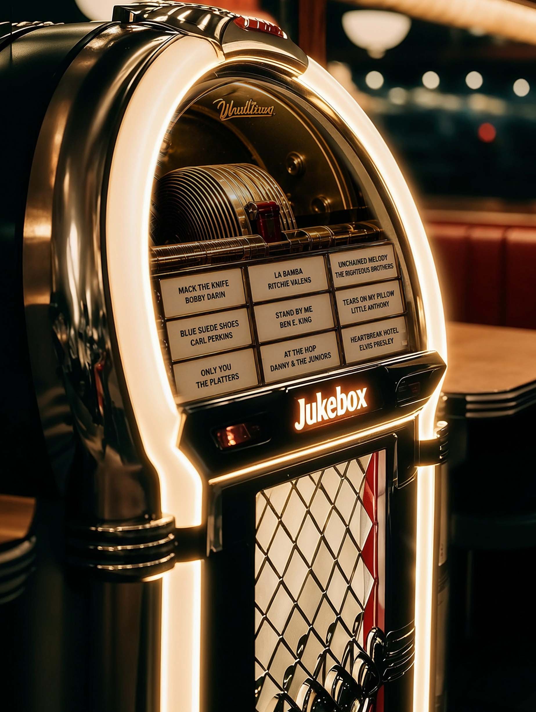 Audio archive page for singer Angelo Ruggiero featuring a jukebox with classic songs from the 1950s and 1960s.